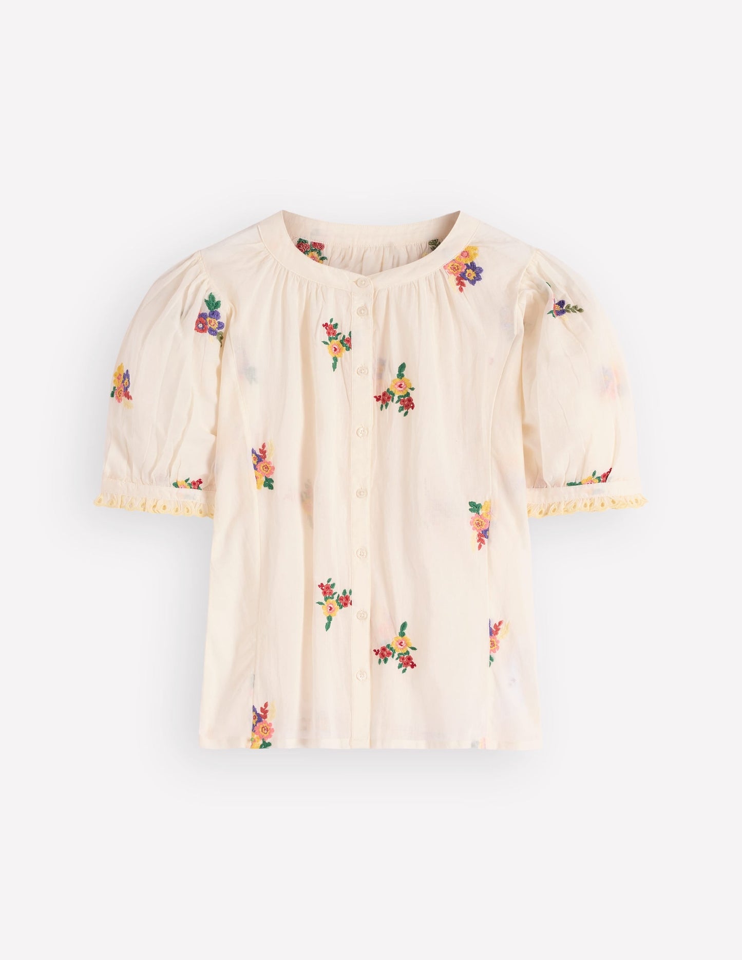 Camille Embroidered Cotton Top-Ivory Floral Embroidery