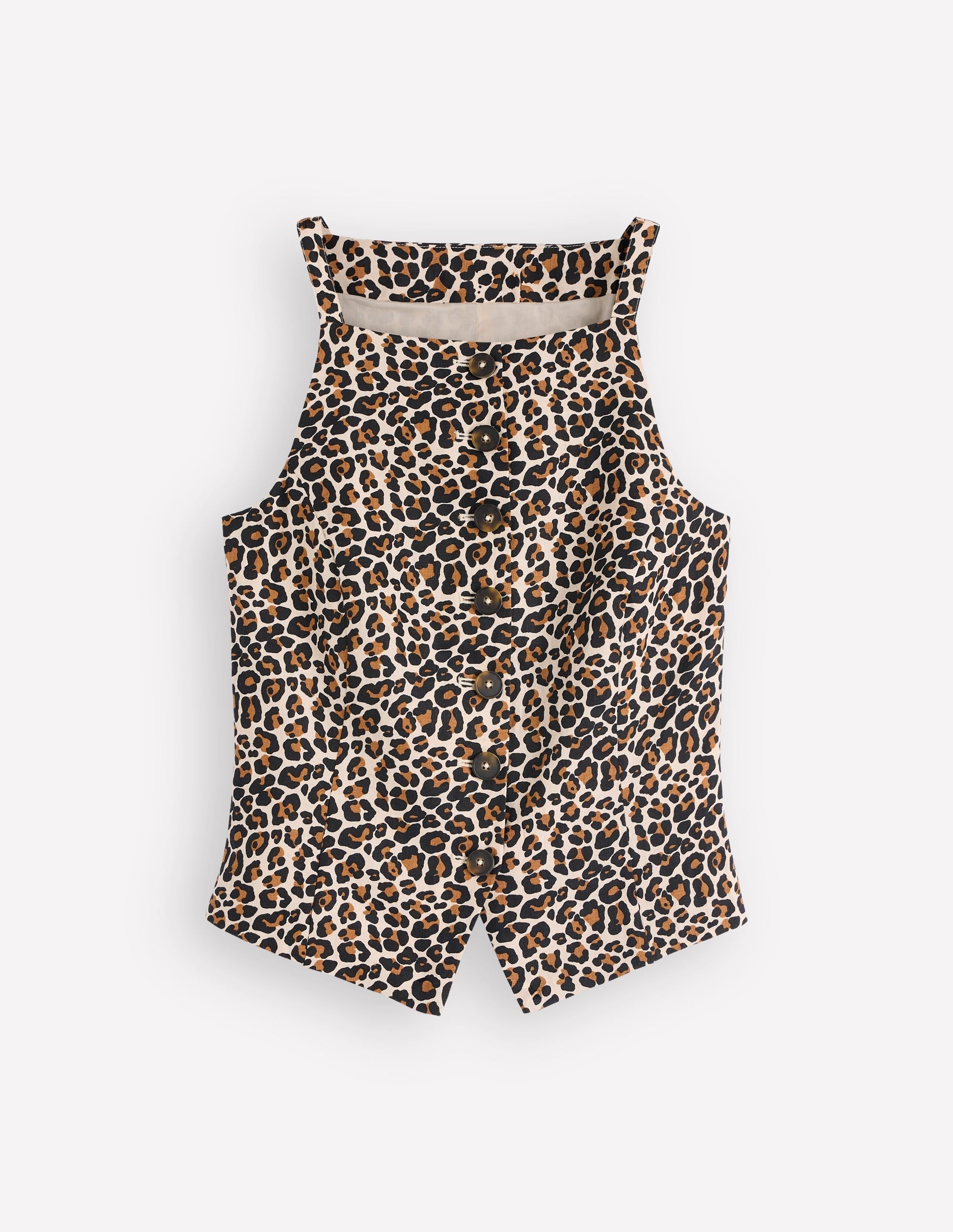 Square Neck Linen Waistcoat-Leopard Print
