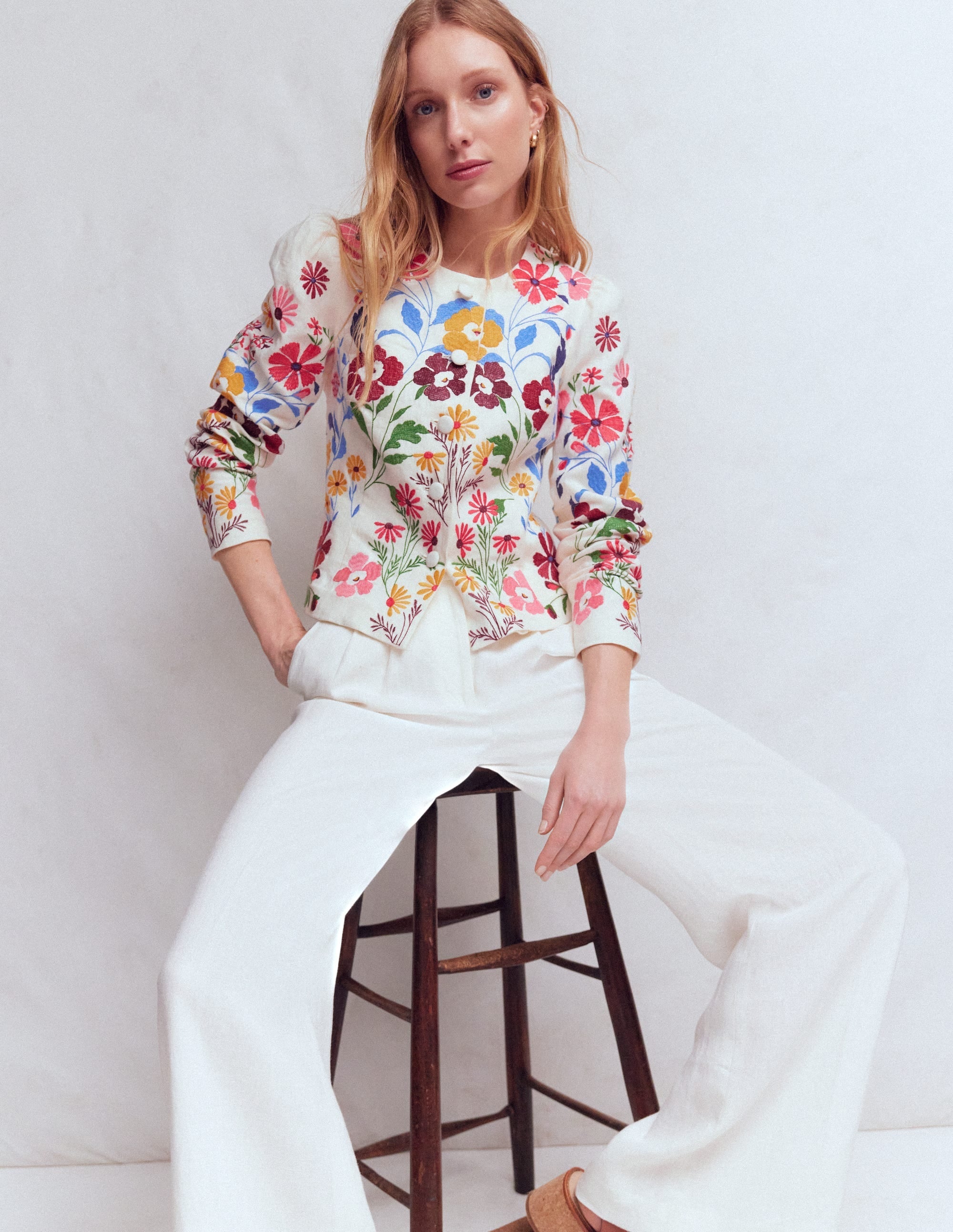 Salisbury Puff Sleeve Jacket-Multi, Embroidery