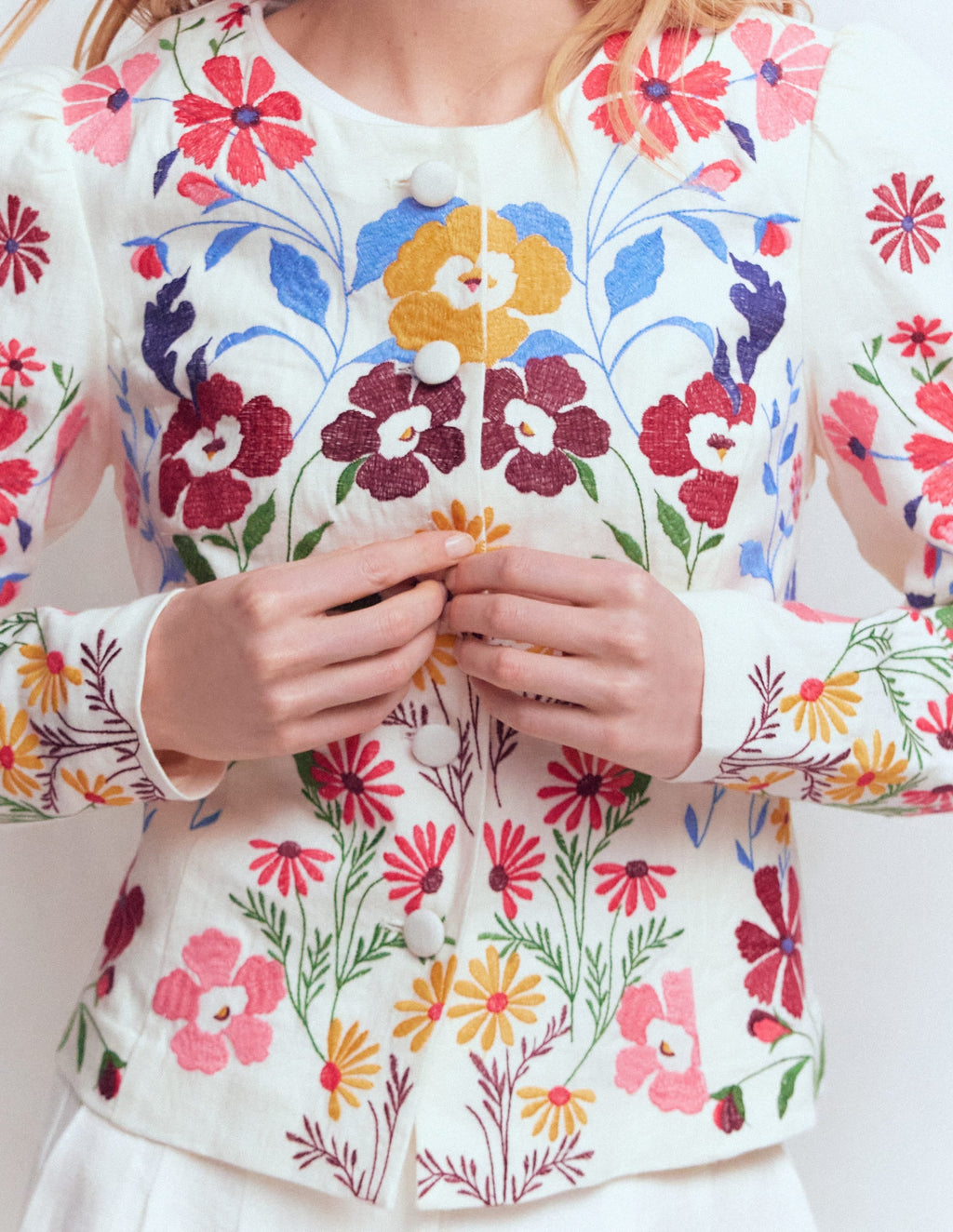 Salisbury Puff Sleeve Jacket-Multi, Embroidery