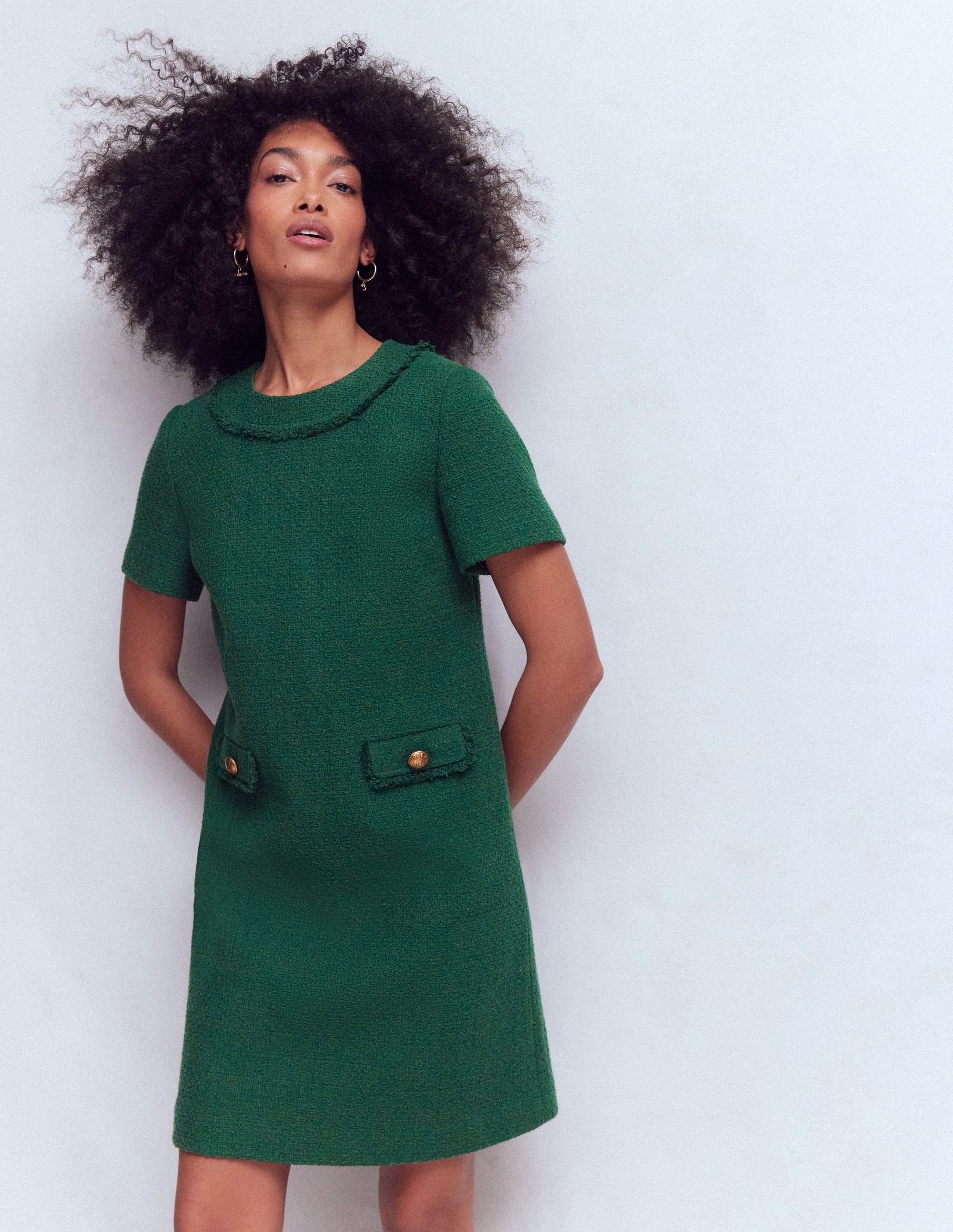 Evita Cotton Shift Dress-Dark Green