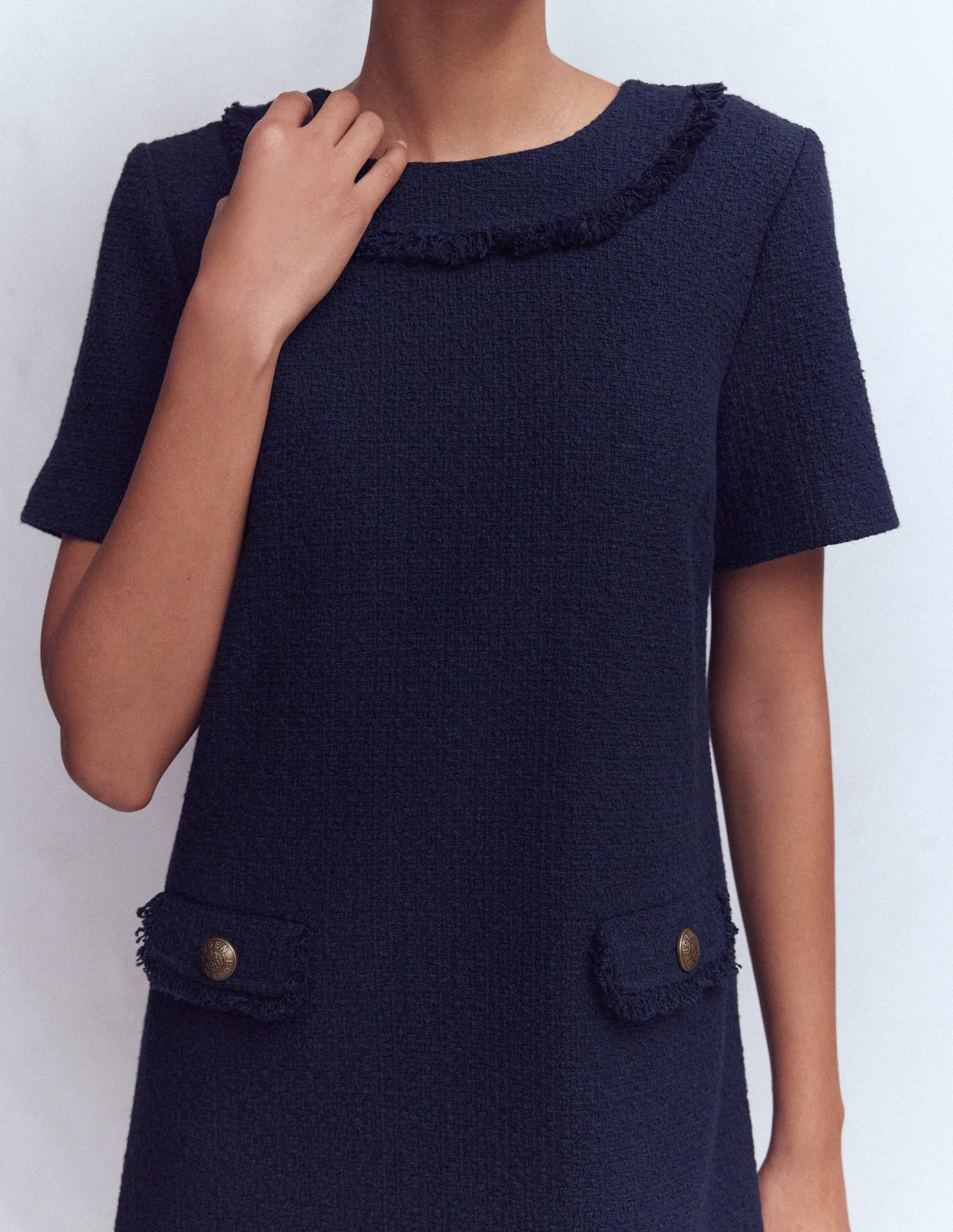 Evita Cotton Shift Dress-Navy