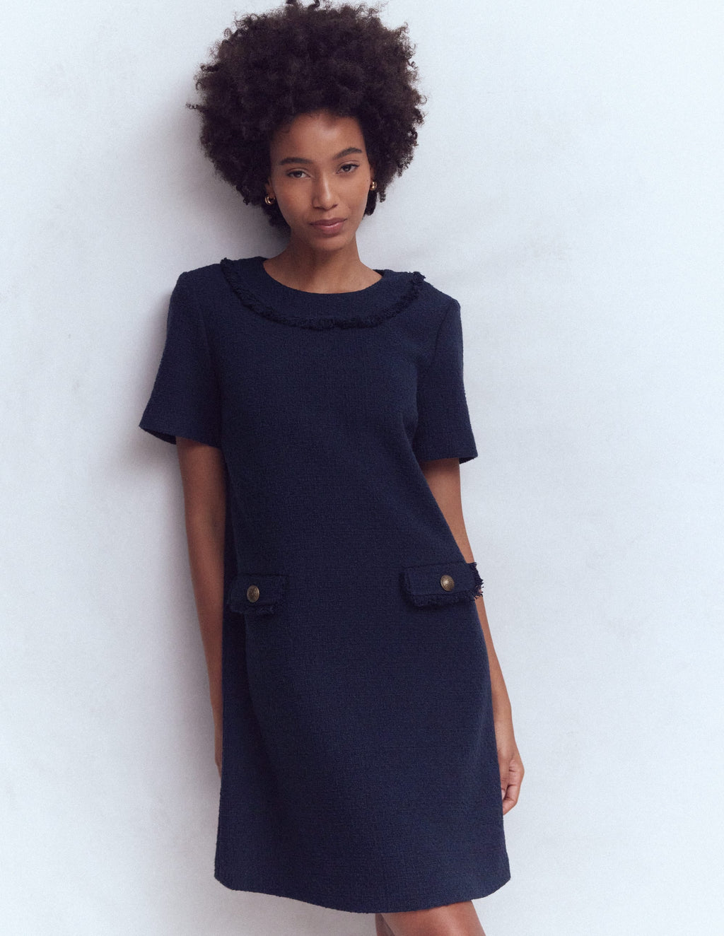Evita Cotton Shift Dress-Navy