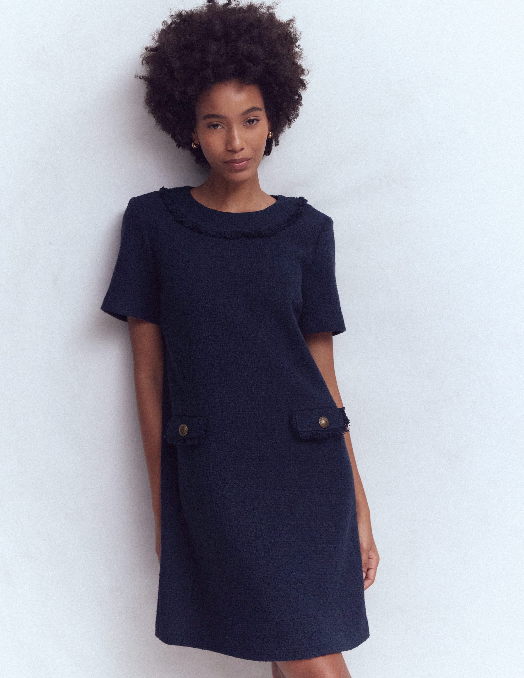Evita Cotton Shift Dress-Navy