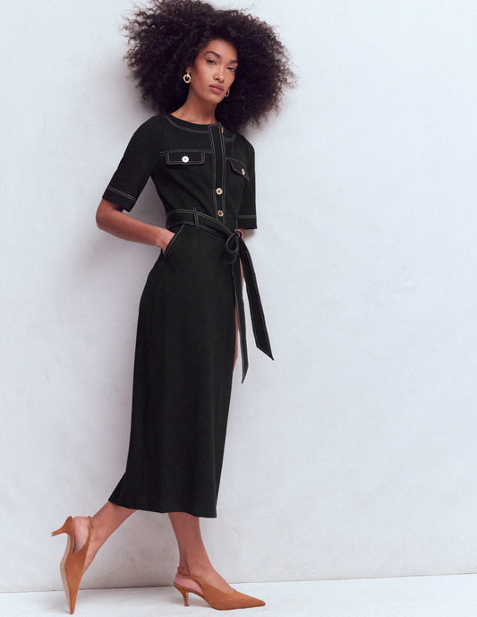Bria Ponte Midi Dress-Black