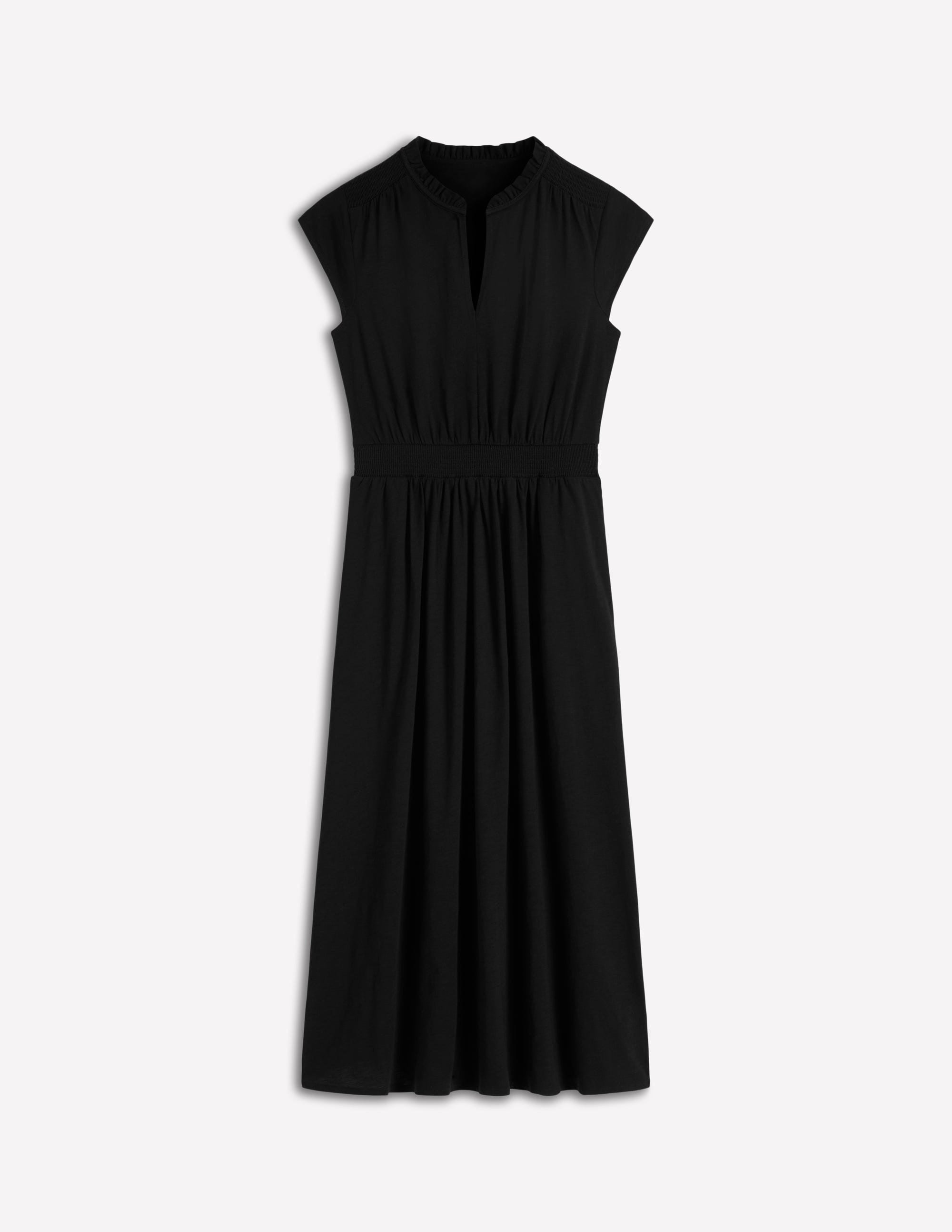 Alba Smocked Jersey Midi Dress-Black