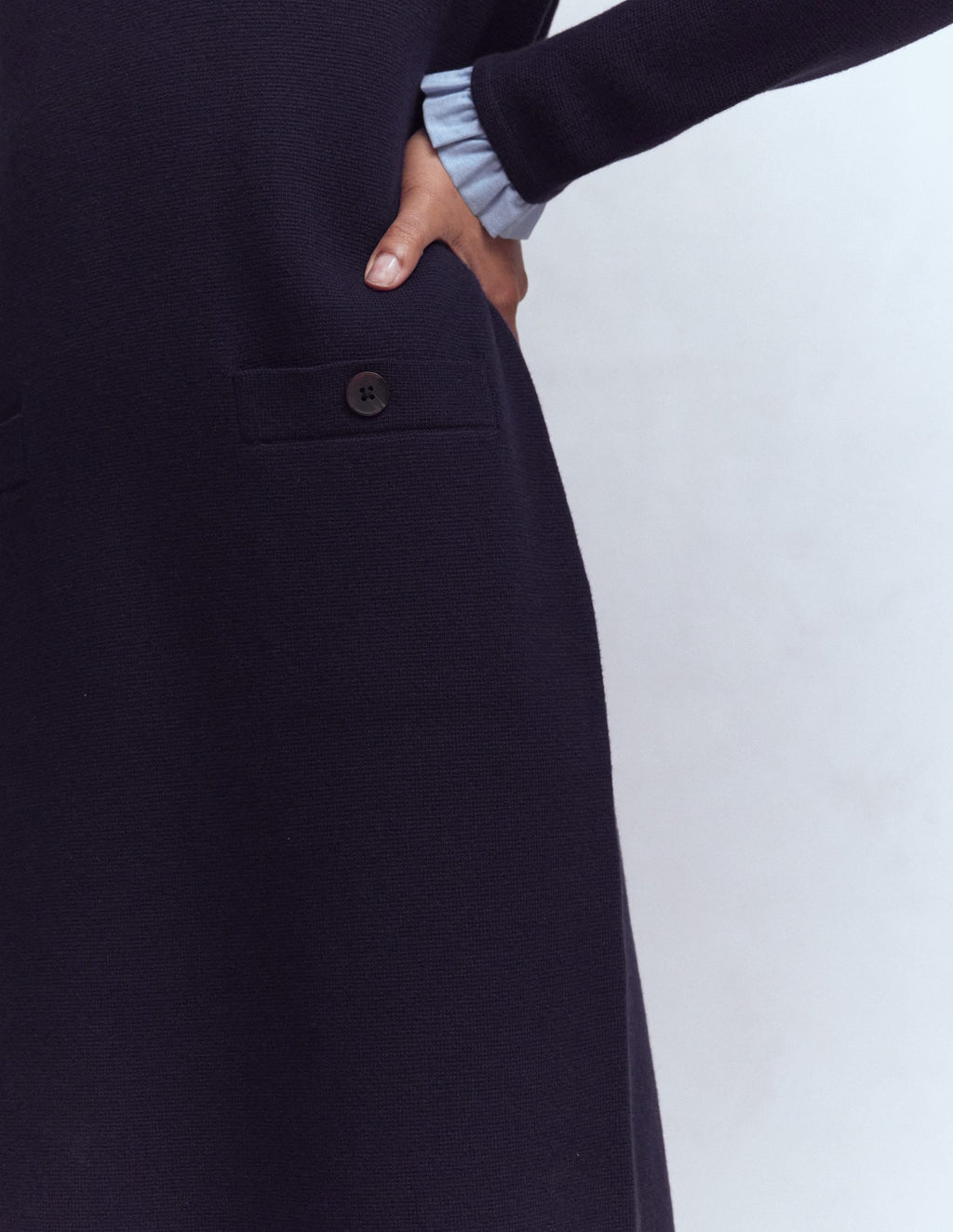 Trim Knitted Dress-Navy