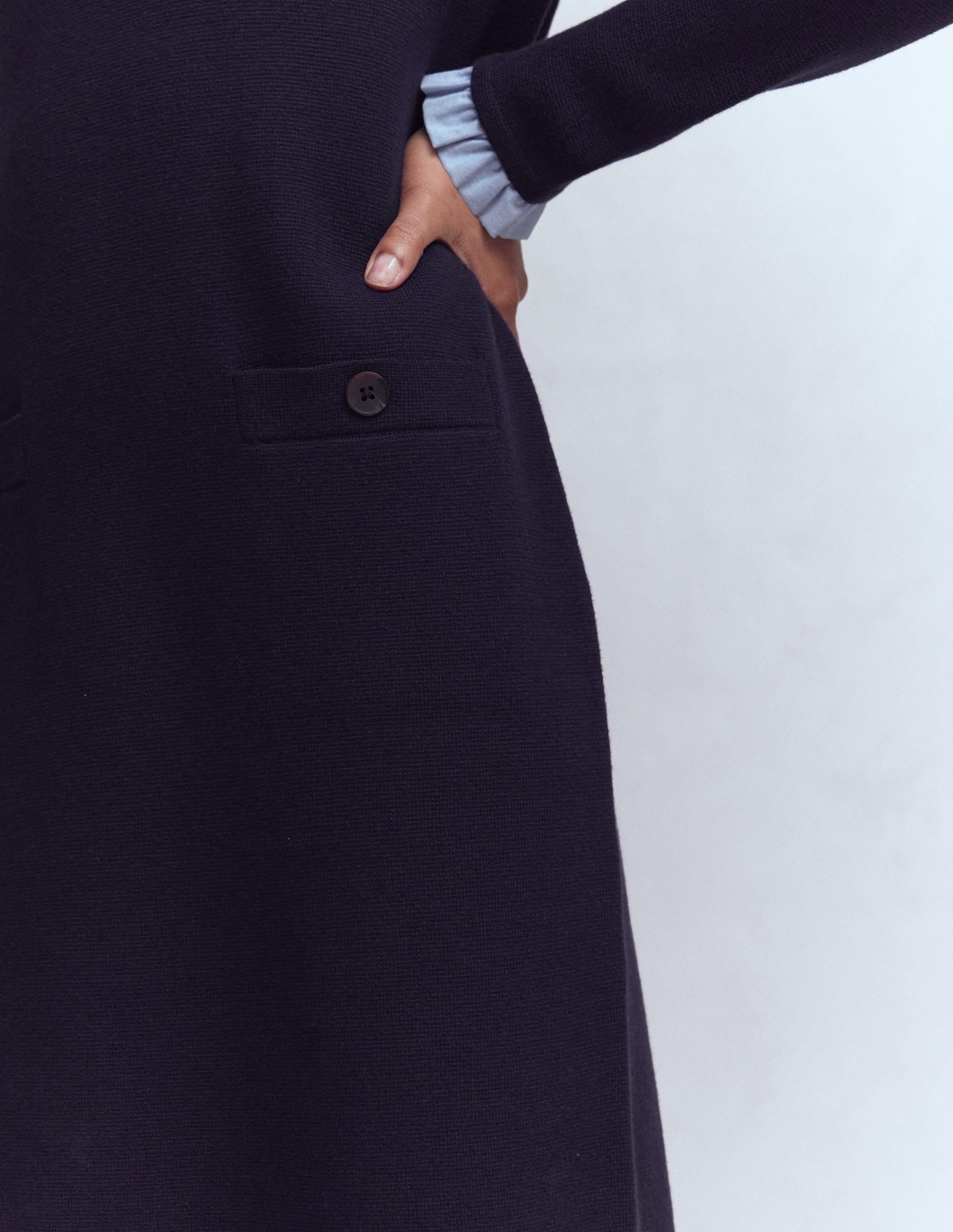 Trim Knitted Dress-Navy