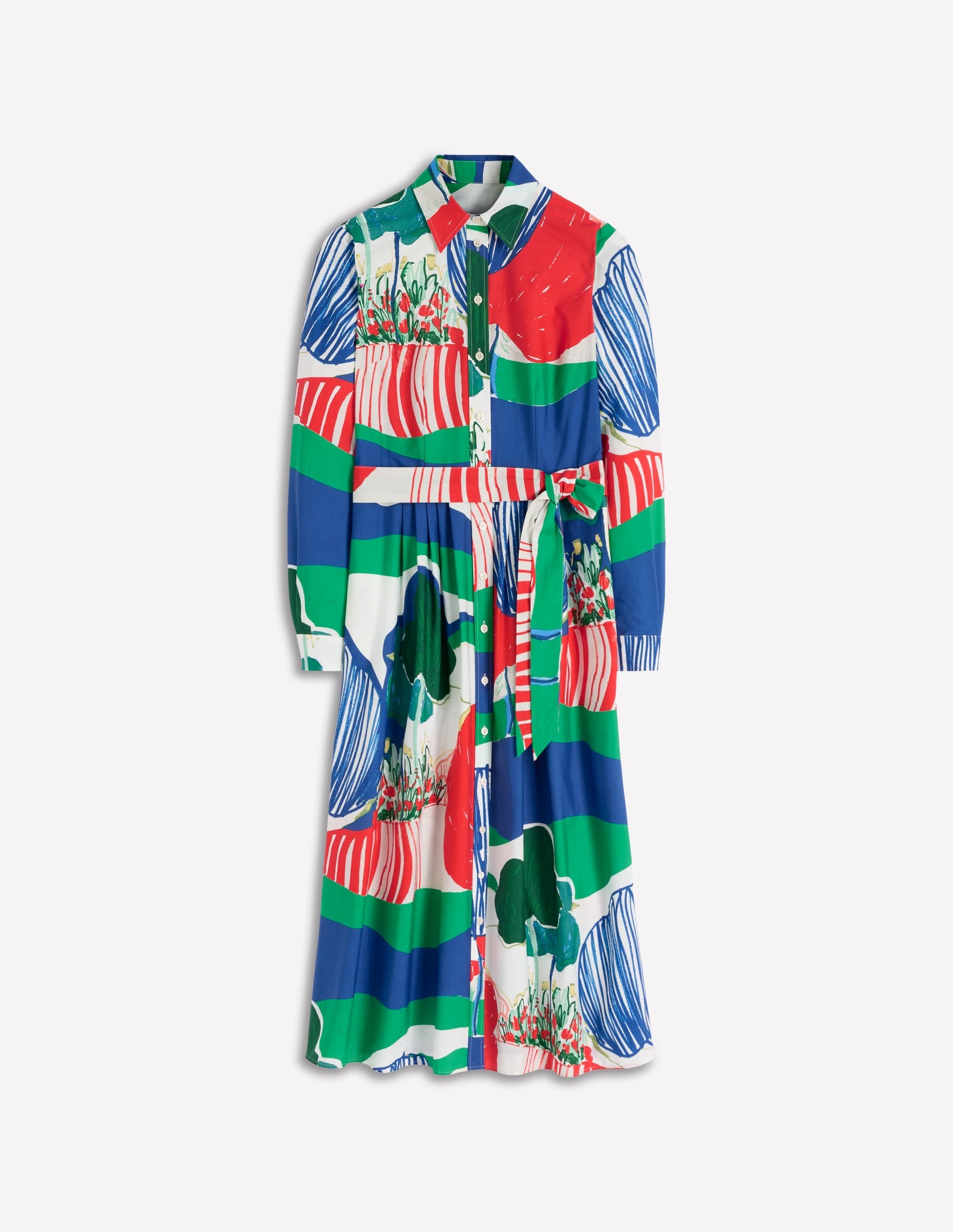 Alexa Cotton Midi Shirt Dress-Multi Abstract Valley