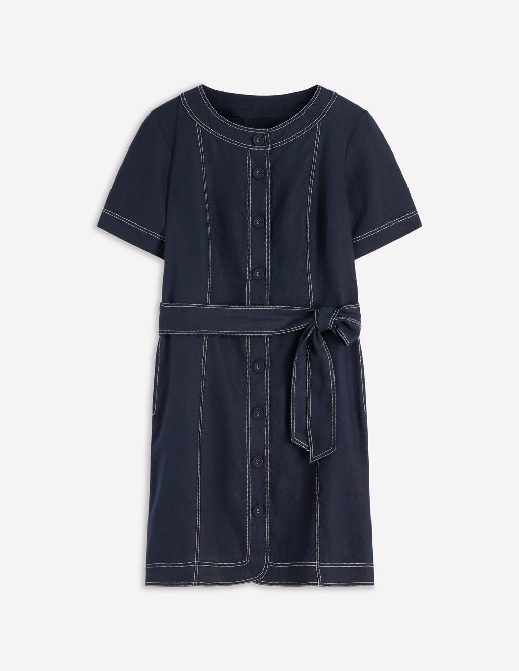 Callie Linen Short Dress-Navy