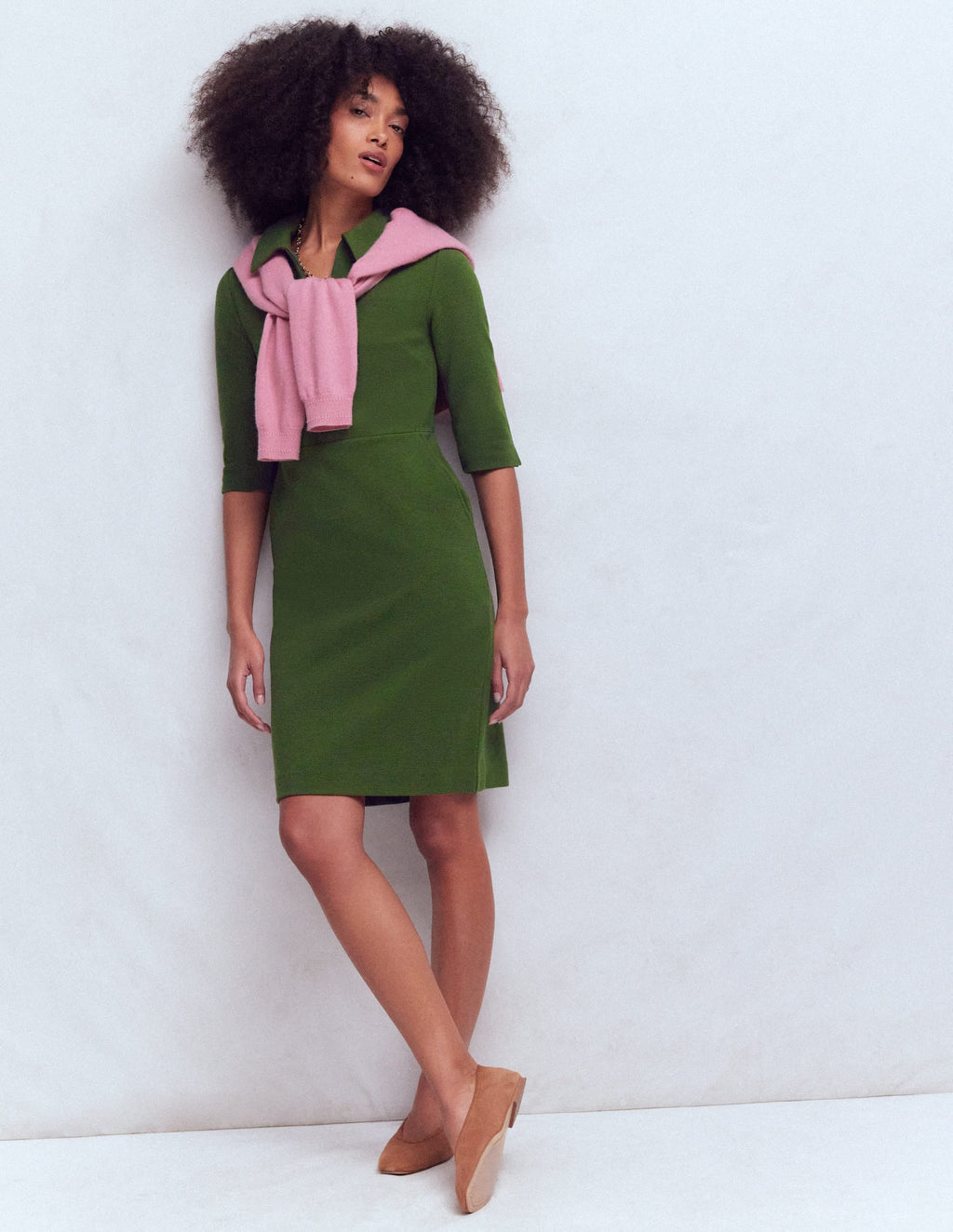 Cam Short Sleeve Ottoman Dress-Green Fir