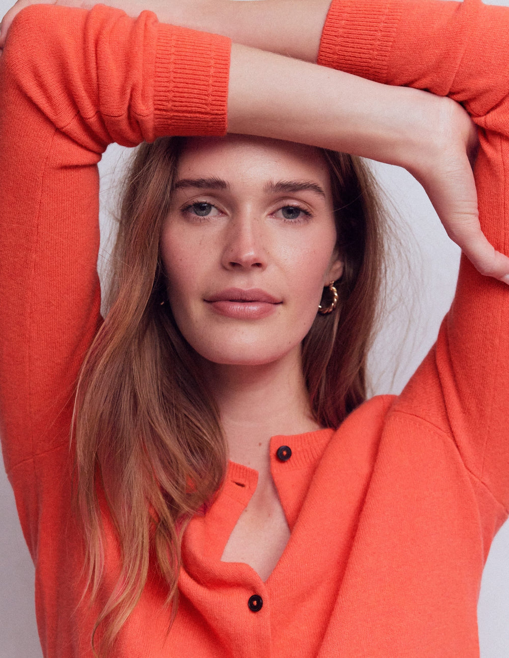 Eva Cashmere Crew Cardigan-Fiery Orange Melange