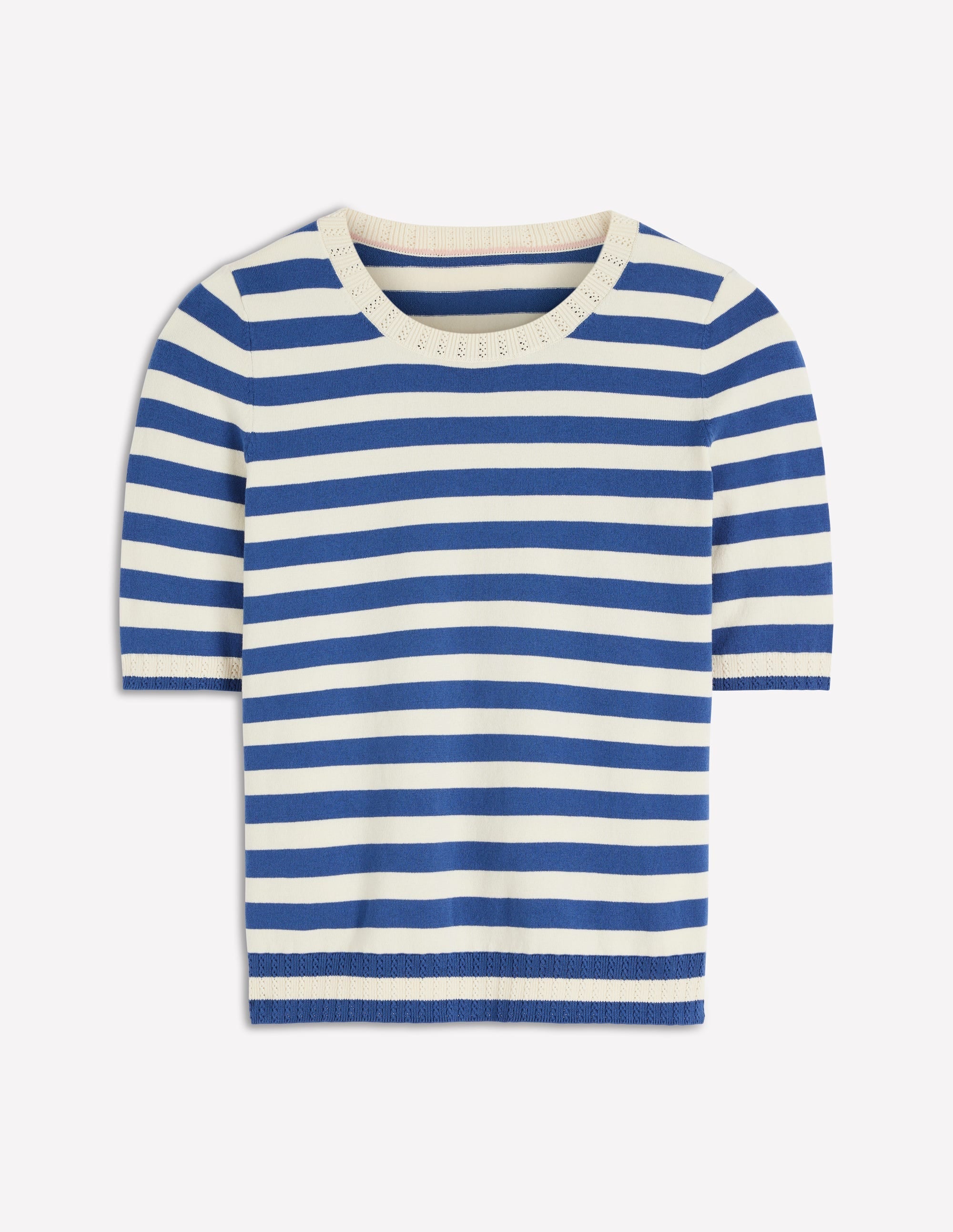 Emilia Cotton Crew T-shirt-Denim Blue/ Warm Ivory
