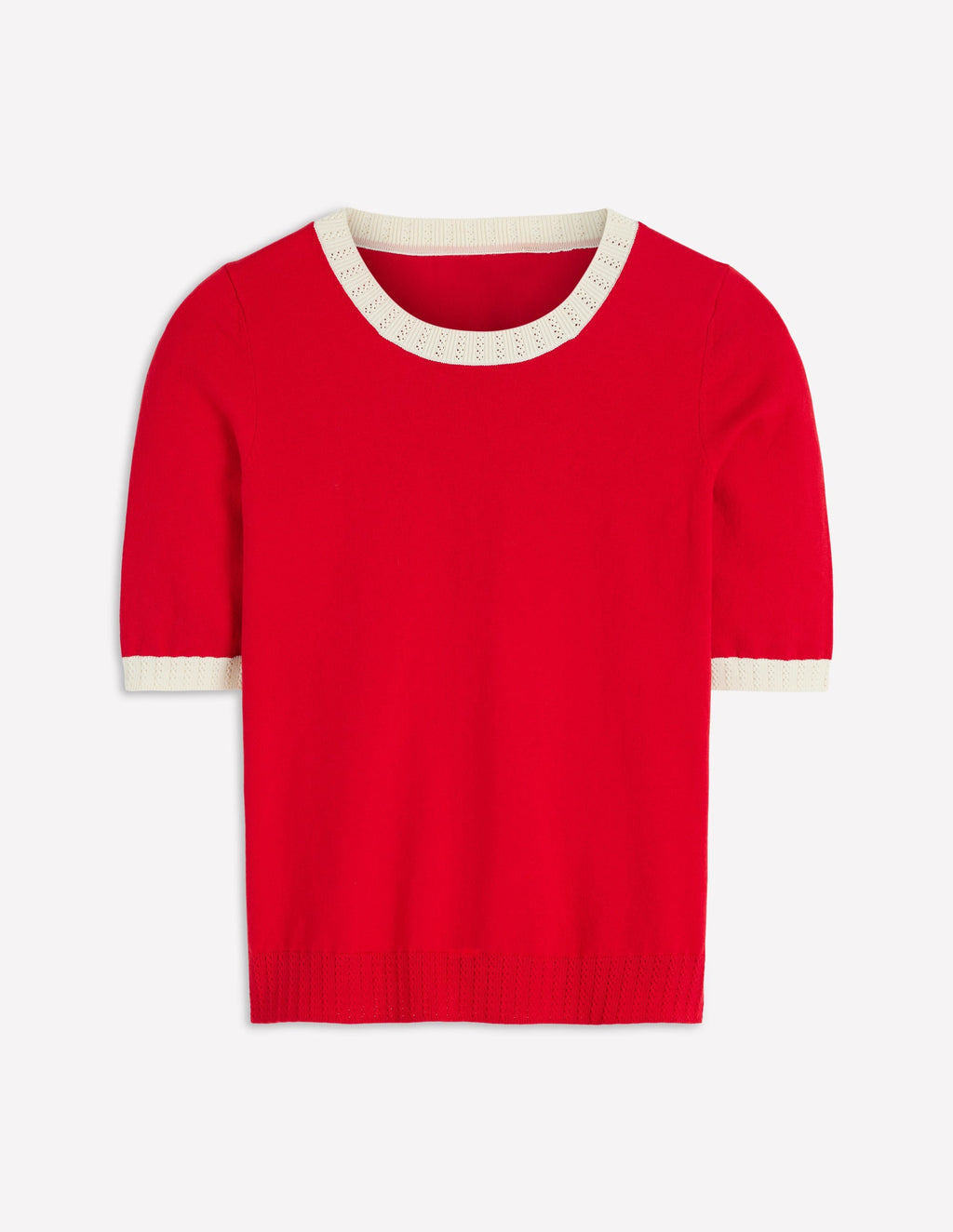 Emilia Cotton Crew T-shirt-Merida Red, Ivory