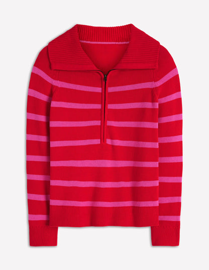 Lucy Half Zip Sweater-Pink/ Red