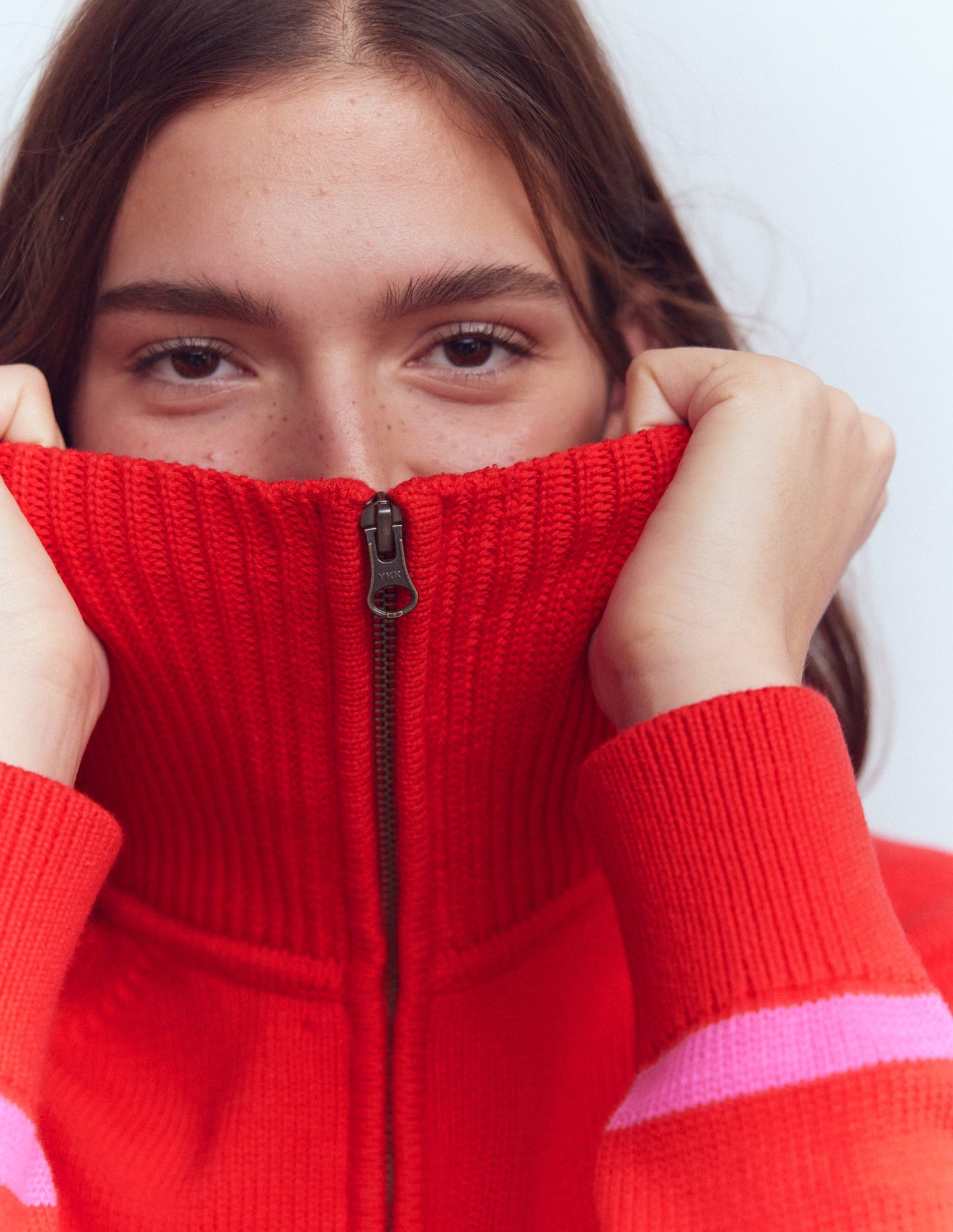 Lucy Half Zip Sweater-Pink/ Red