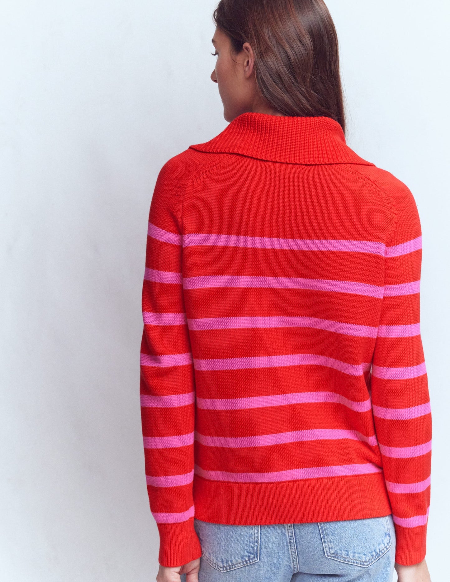 Lucy Half Zip Sweater-Pink/ Red