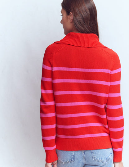 Lucy Half Zip Sweater-Pink/ Red