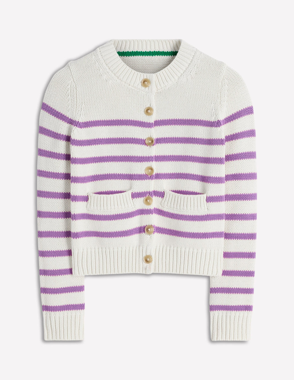 Lucy Chunky Cotton Cardigan-Warm Ivory/ Mulberry Purple