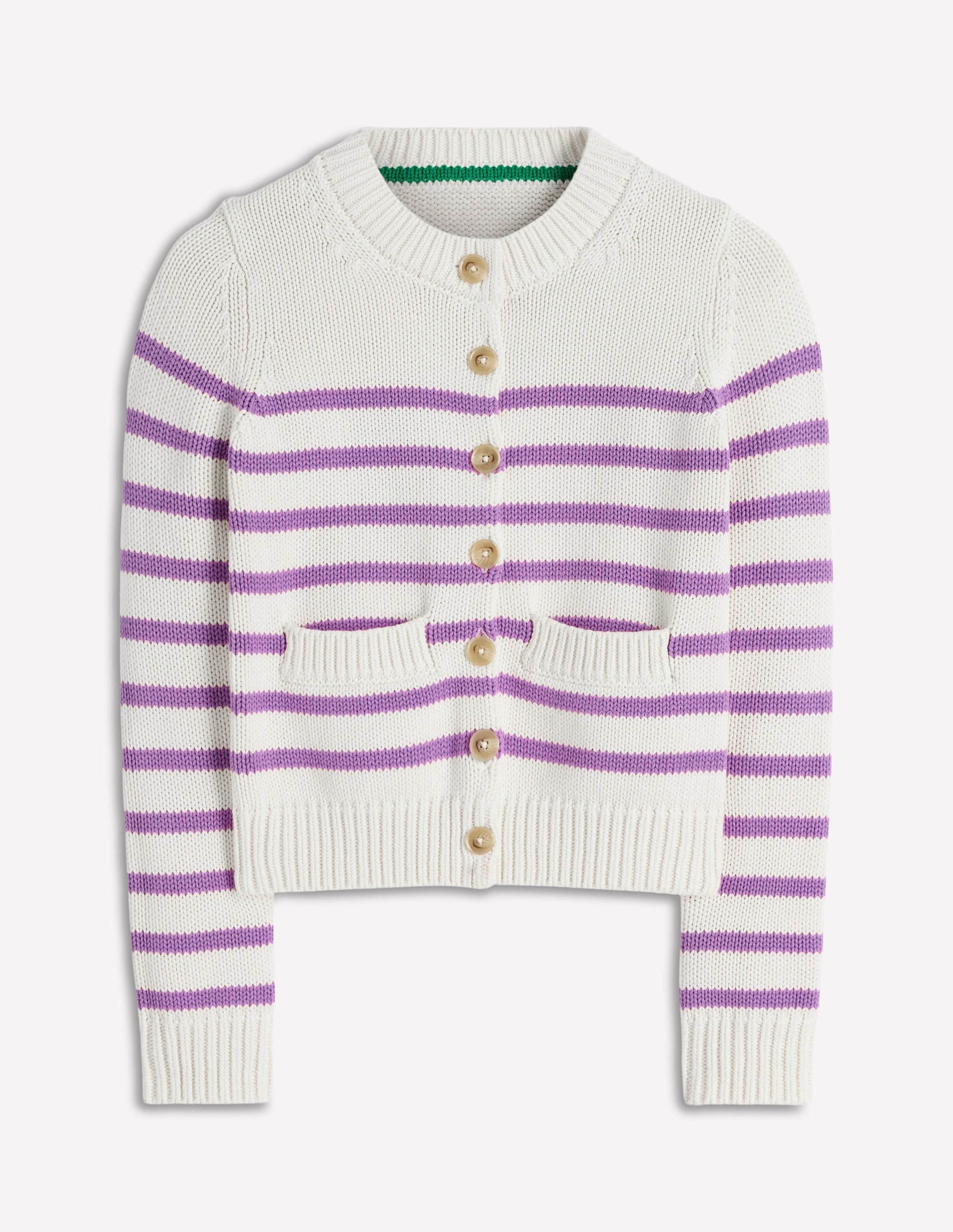Lucy Chunky Cotton Cardigan-Warm Ivory/ Mulberry Purple