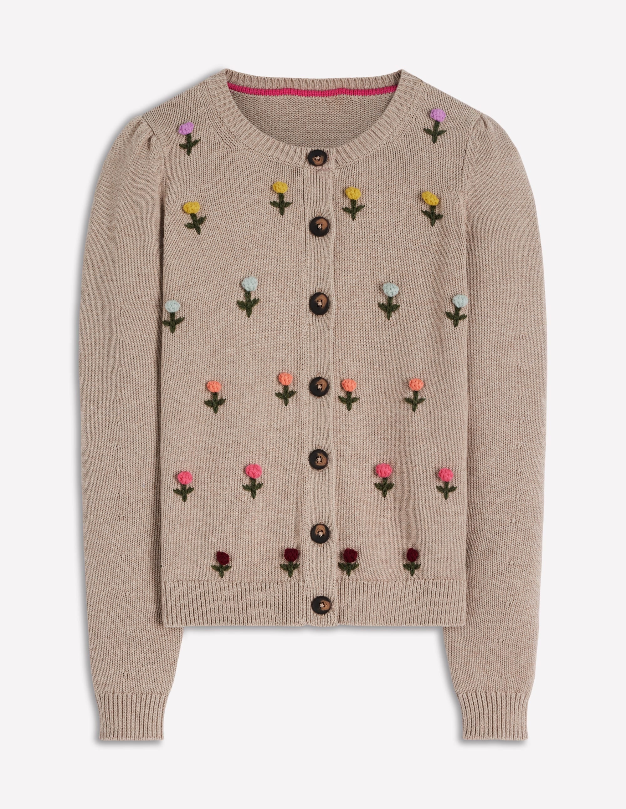 Davina Puff Sleeve Cardigan-Chinchilla Embroidery