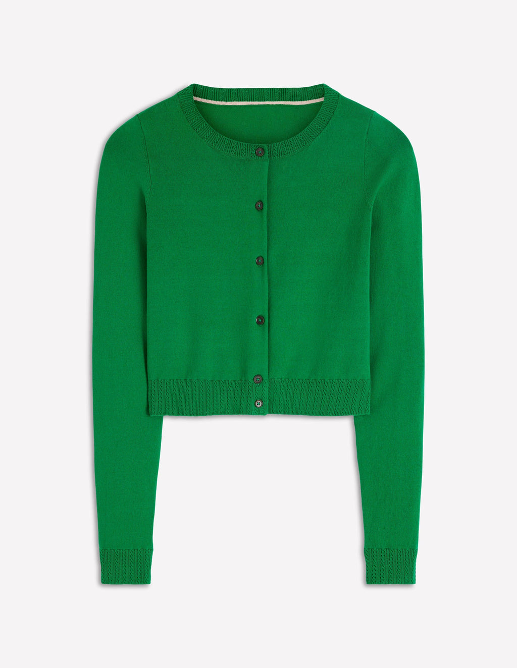 Emilia Cotton Cropped Cardigan-Rich Emerald