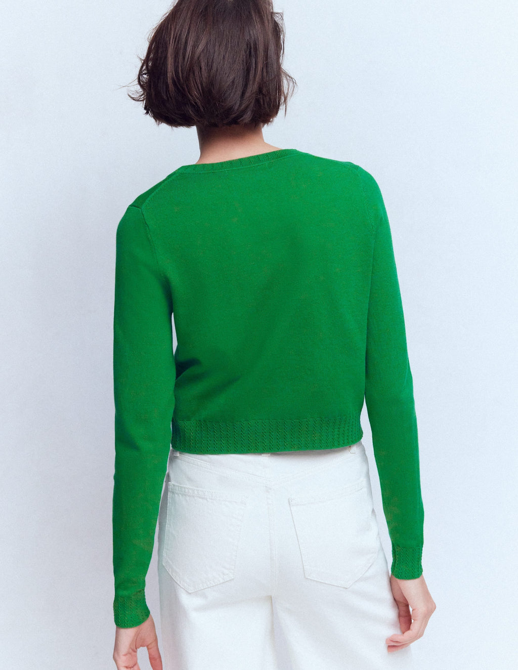 Emilia Cotton Cropped Cardigan-Rich Emerald