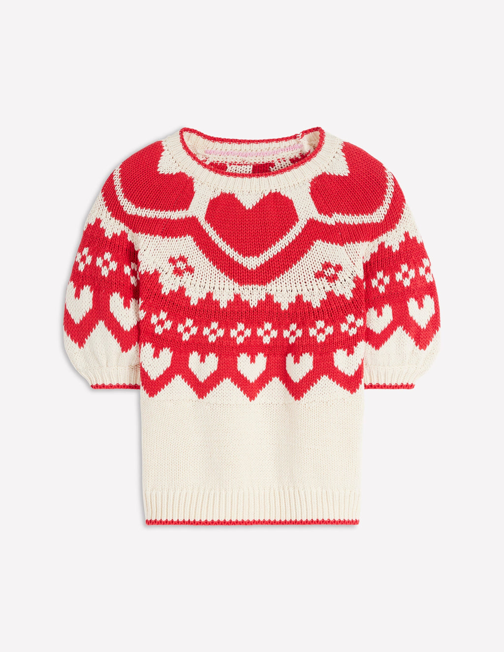 Margot Puff Sleeve T-Shirt-Warm Ivory Hearts