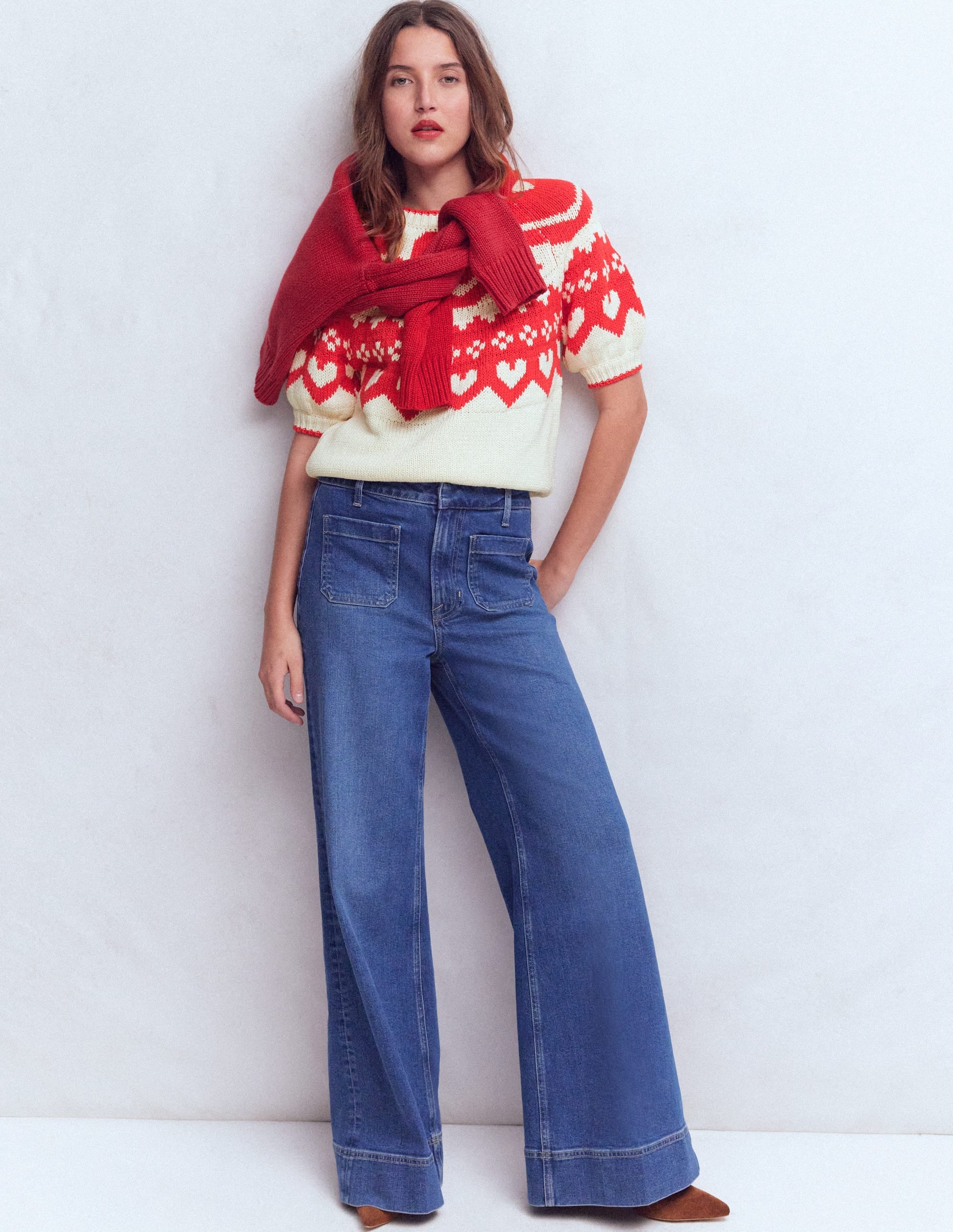 Margot Puff Sleeve T-Shirt-Warm Ivory Hearts