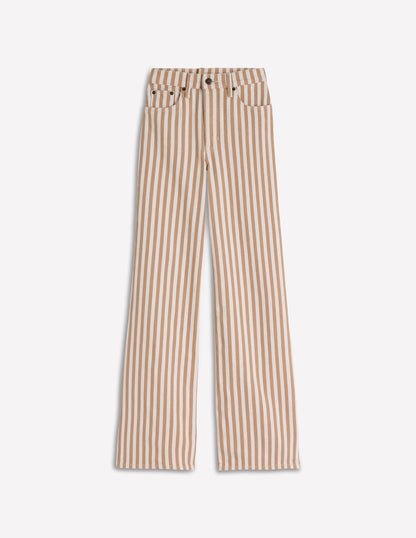 High Rise Wide Leg Jeans-Ecru Tan Stripe