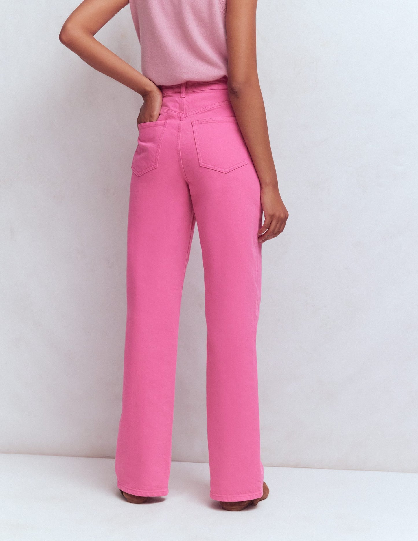 High Rise Column Leg Jeans-Bright Pink