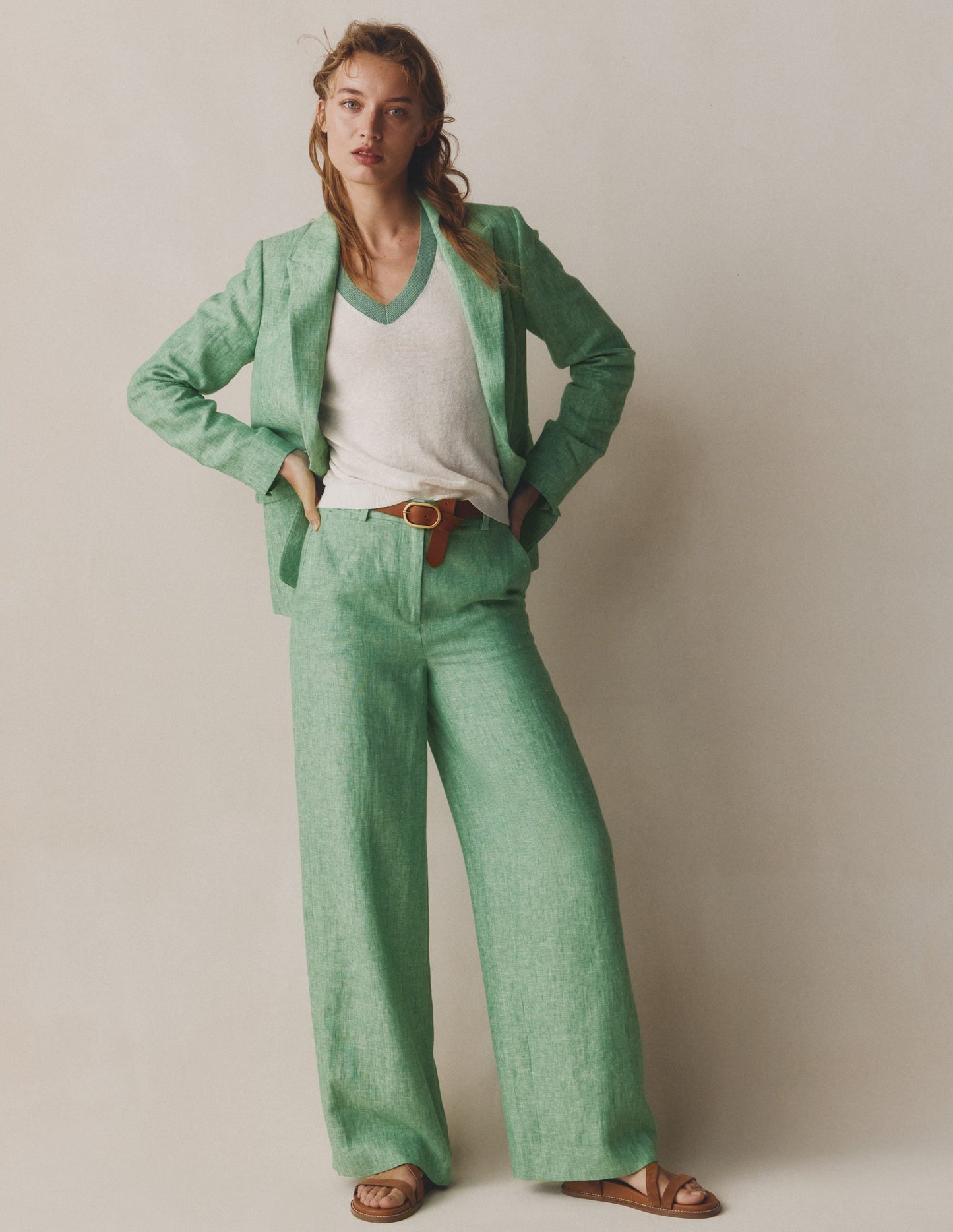 Belgravia Linen Pants-Aloe Green Chambray