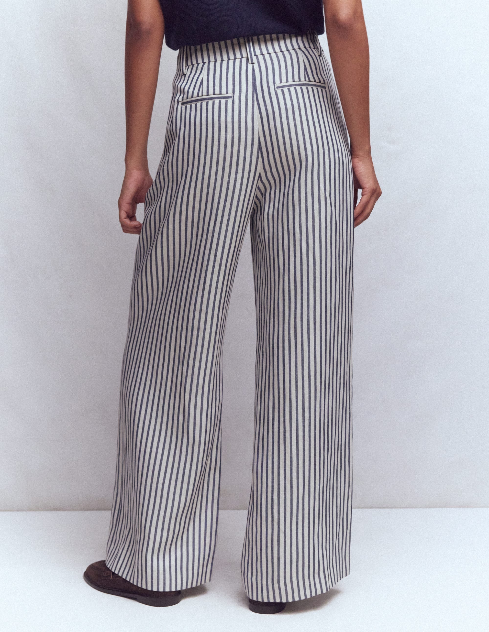 Kensington Wide Leg Pants-Blue and Ivory Stripe