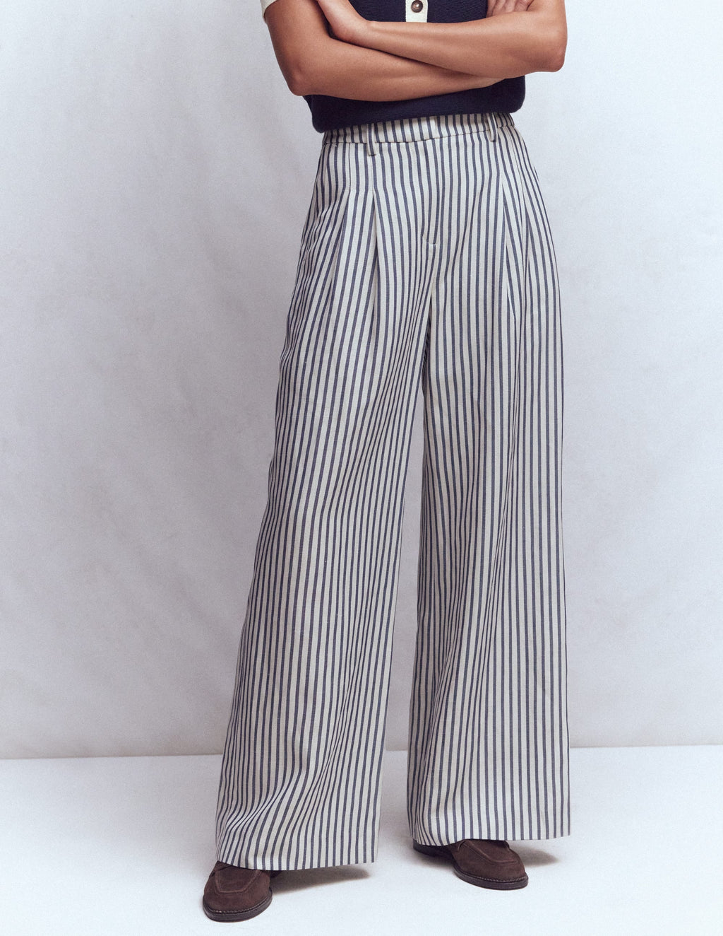 Kensington Wide Leg Pants-Blue and Ivory Stripe