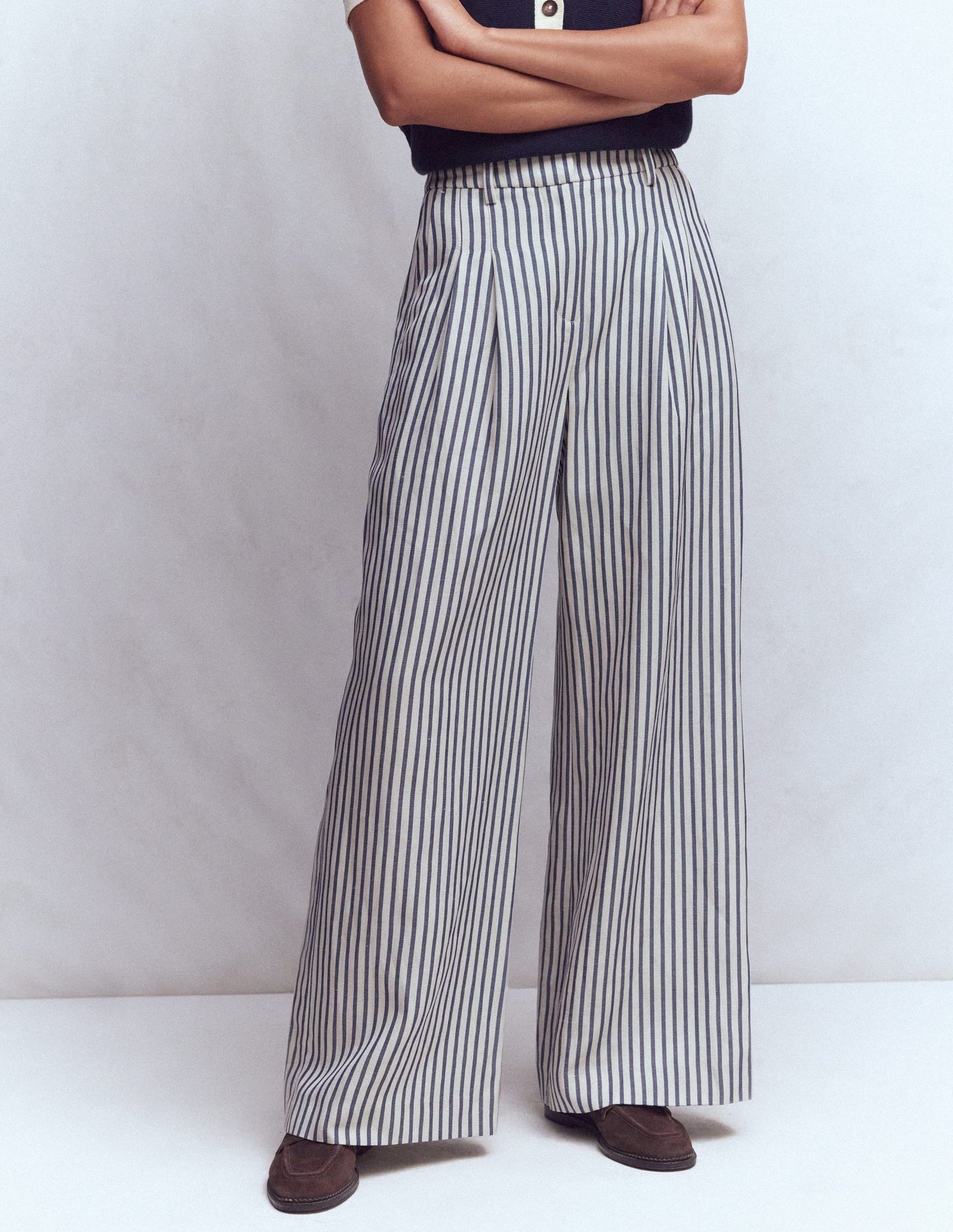 Kensington Wide Leg Pants-Blue and Ivory Stripe