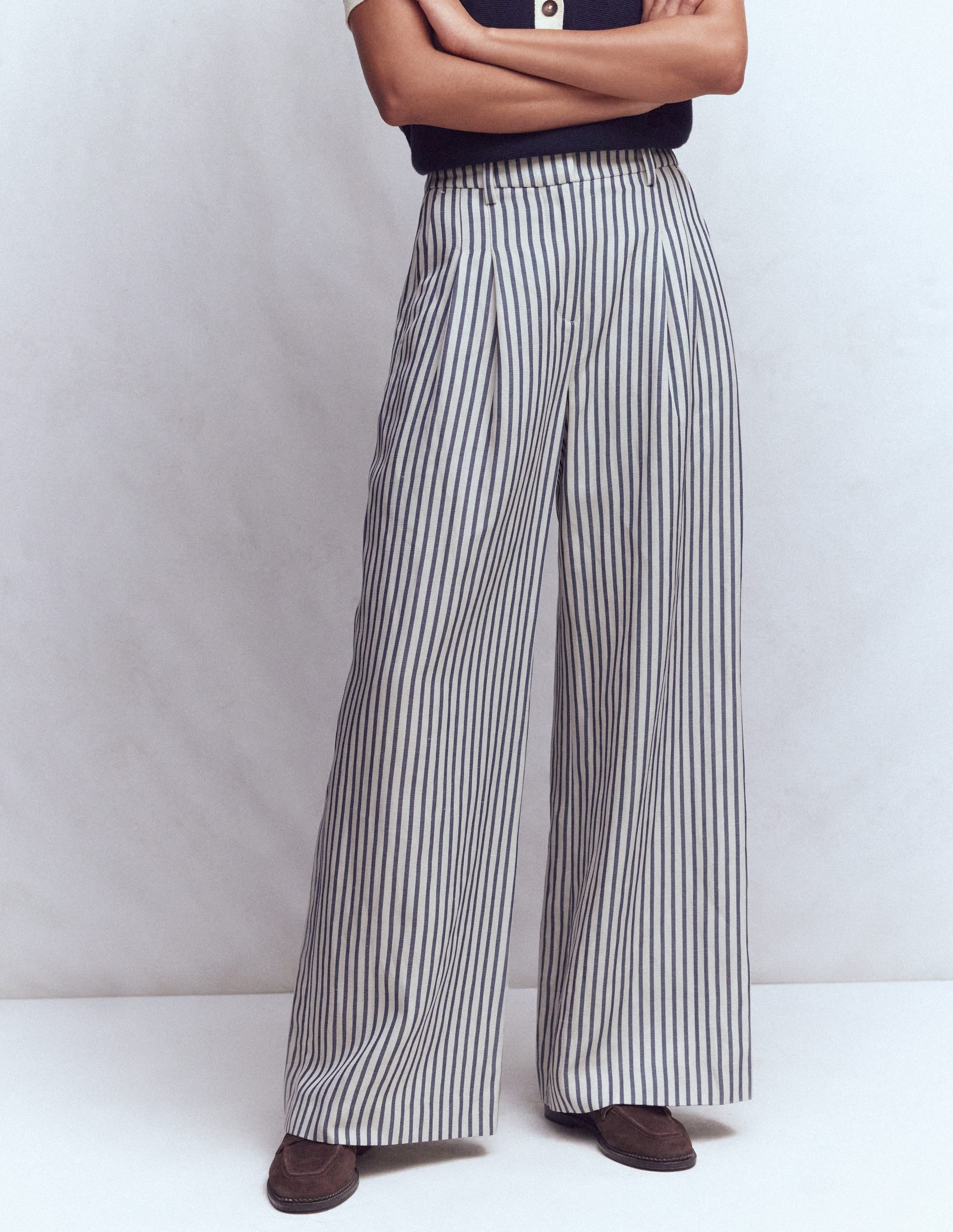 Kensington Wide Leg Pants-Blue and Ivory Stripe