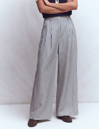 Kensington Wide Leg Pants-Blue and Ivory Stripe