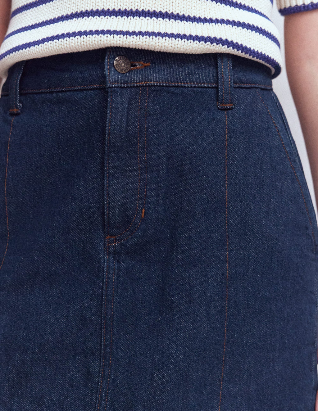 Straight Denim Skirt-Indigo