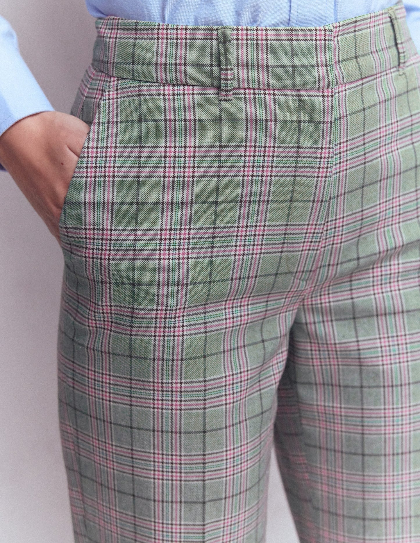 Canonbury Tailored Pants-Green, Pink and Brown Check