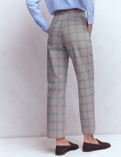 Canonbury Tailored Pants-Green, Pink and Brown Check