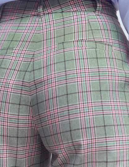 Canonbury Tailored Pants-Green, Pink and Brown Check