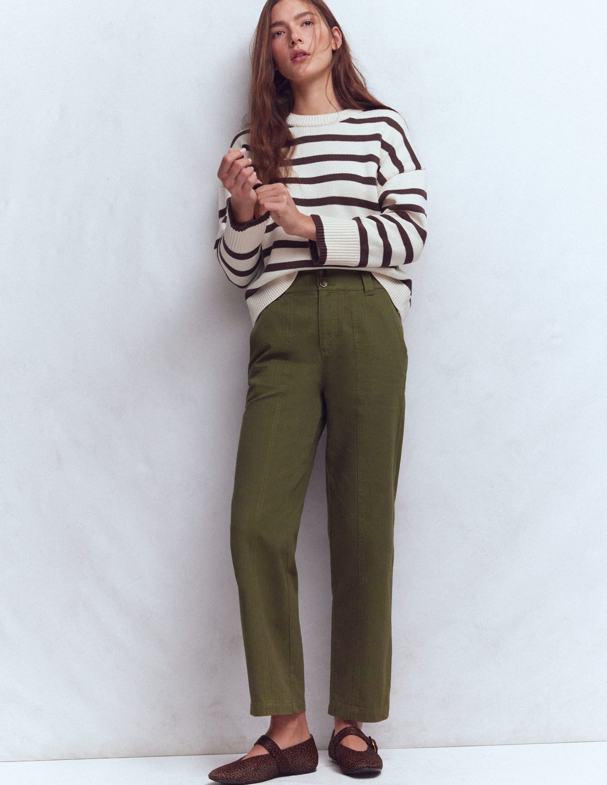 Straight Leg Chino Pants-Woodland Green Herringbone