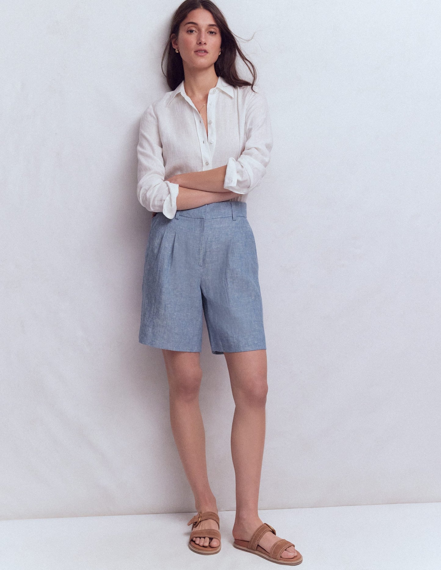 Kensington Linen Shorts-Blue Chambray