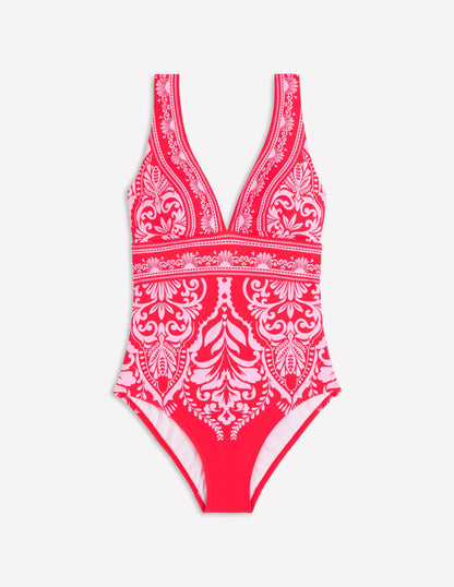 Porto V-neck Swimsuit-Poppy Red, Ornamental Garden