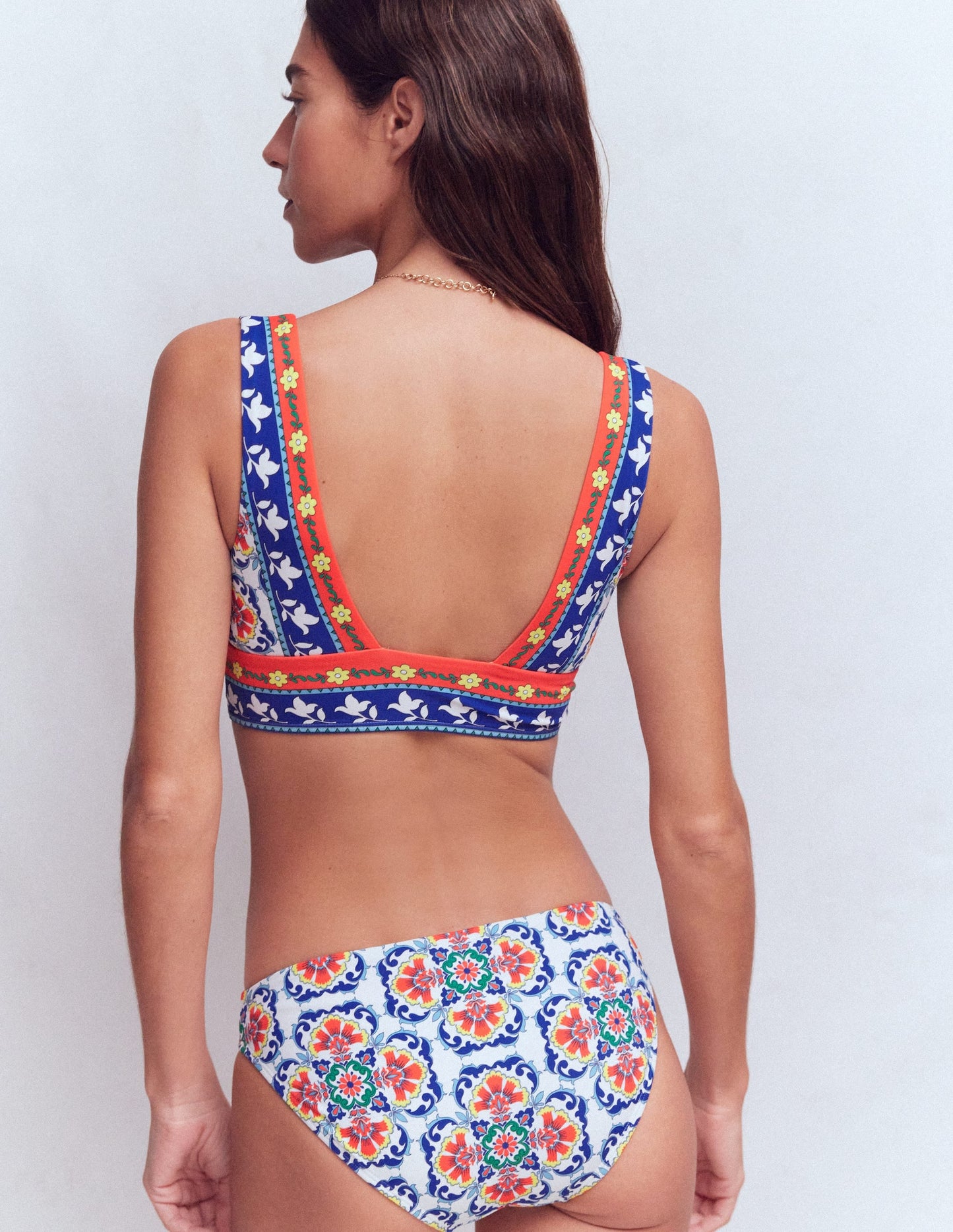 Porto V-neck Bikini Top-Multi, ornamental trellis