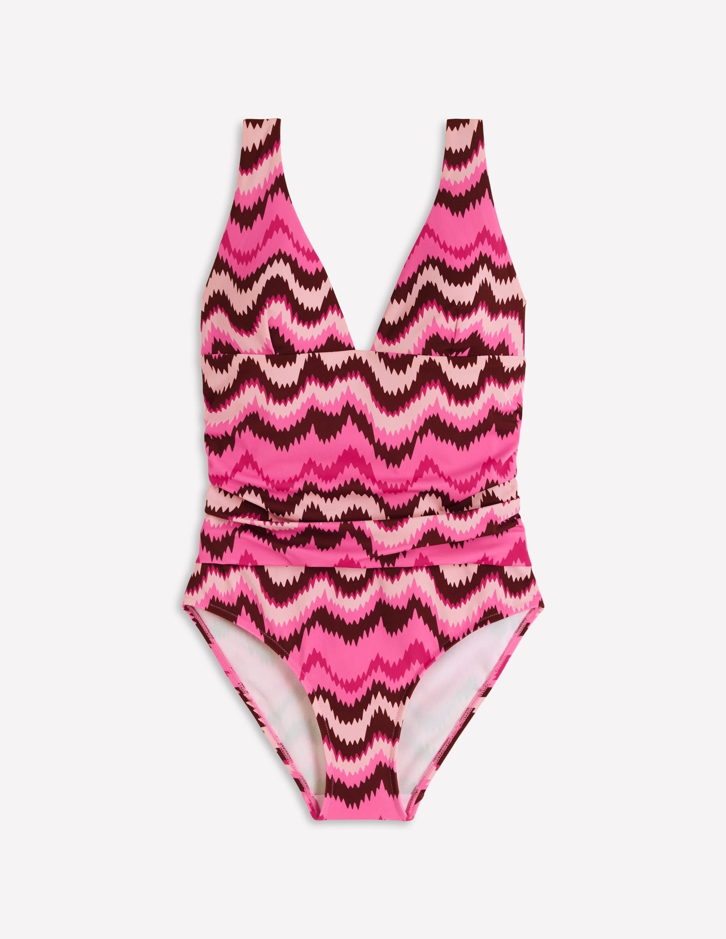 Mykonos Deep V Swimsuit-Pink Punch, Zig Zag Wave