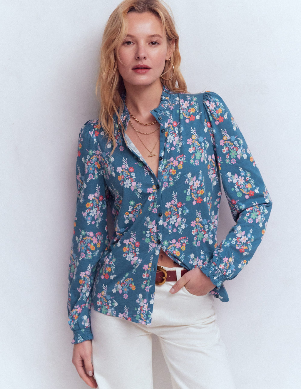 Effie Smocked Detail Shirt-Blossom Cluster