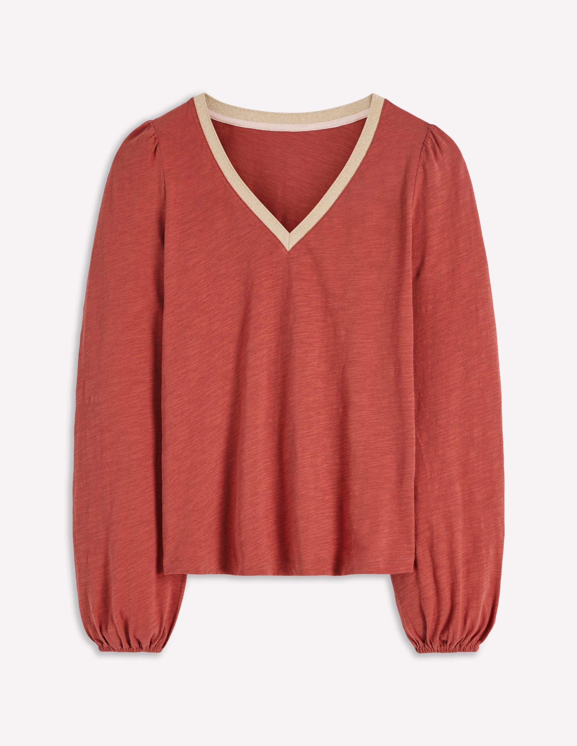 Metallic Trim V-neck Top-Barn Red