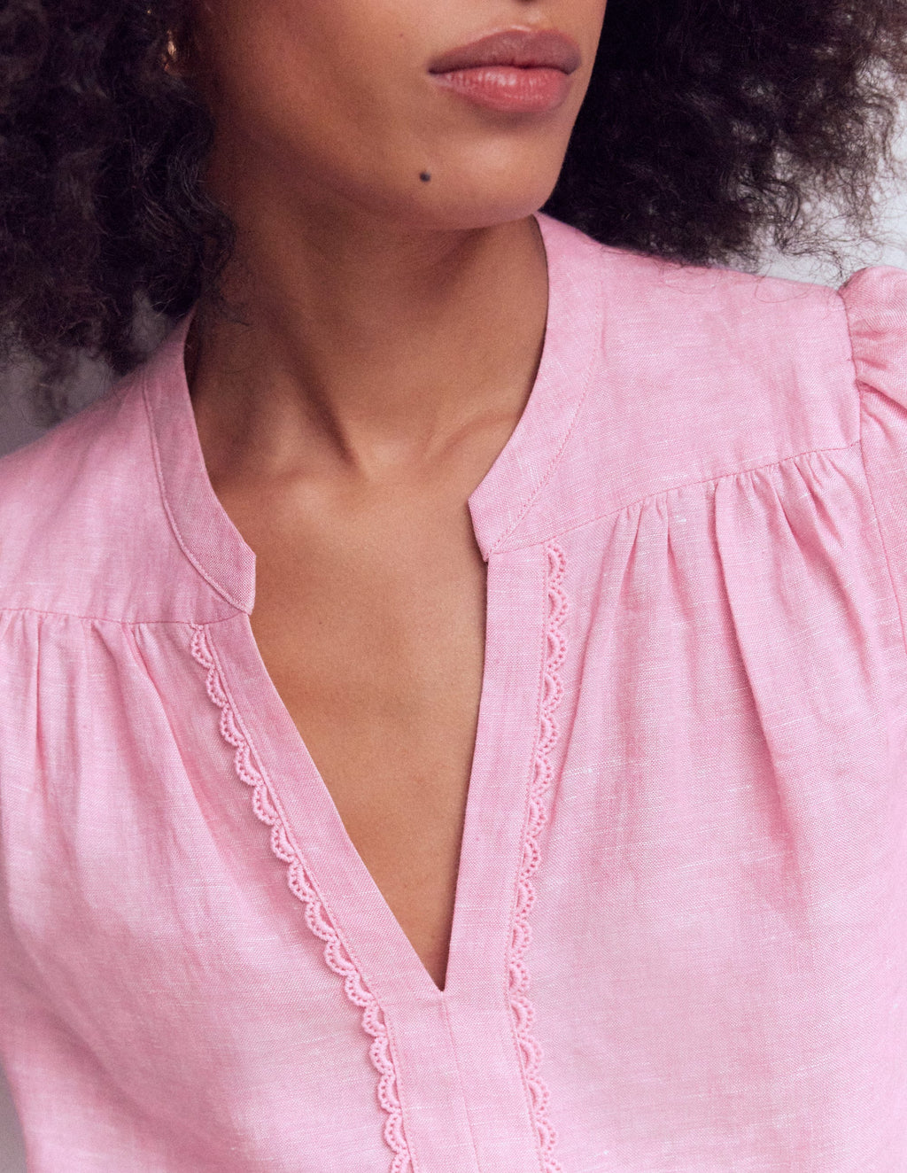 Linen Trim Insert Top-Meadowsweet Pink Chambray