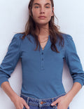 Supersoft Open Neck Henley-Denim Blue